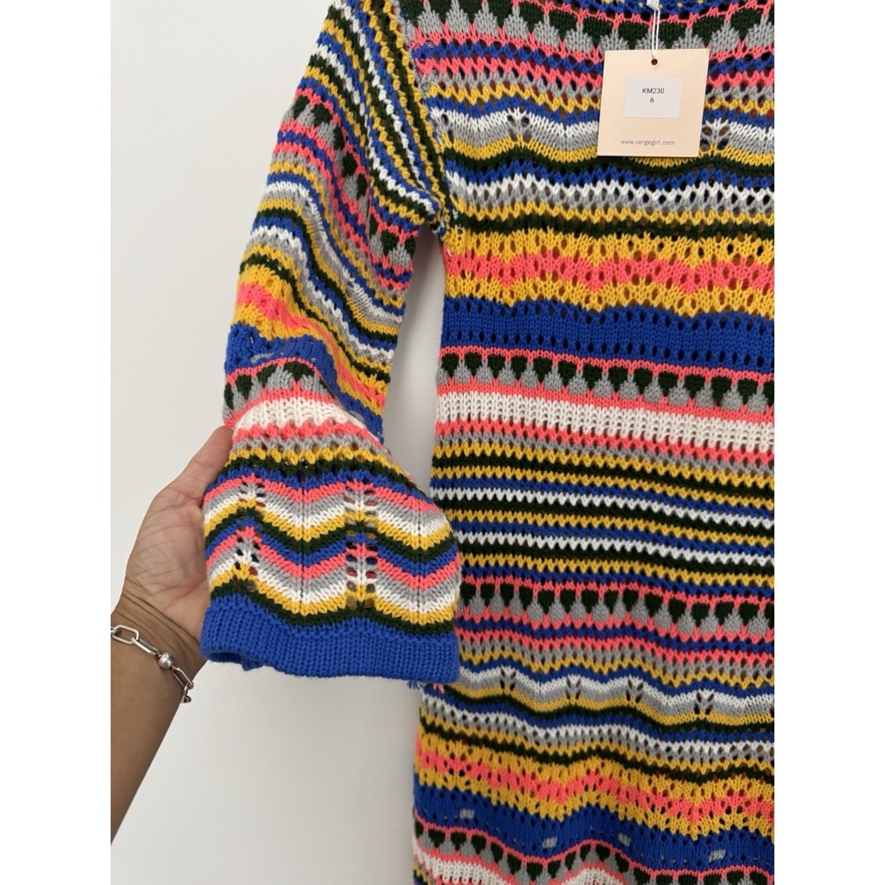 Verge Girl Crochet Rainbow Dress COLORFUL long sleeve Knit EUC size 6 - Picture 2 of 8